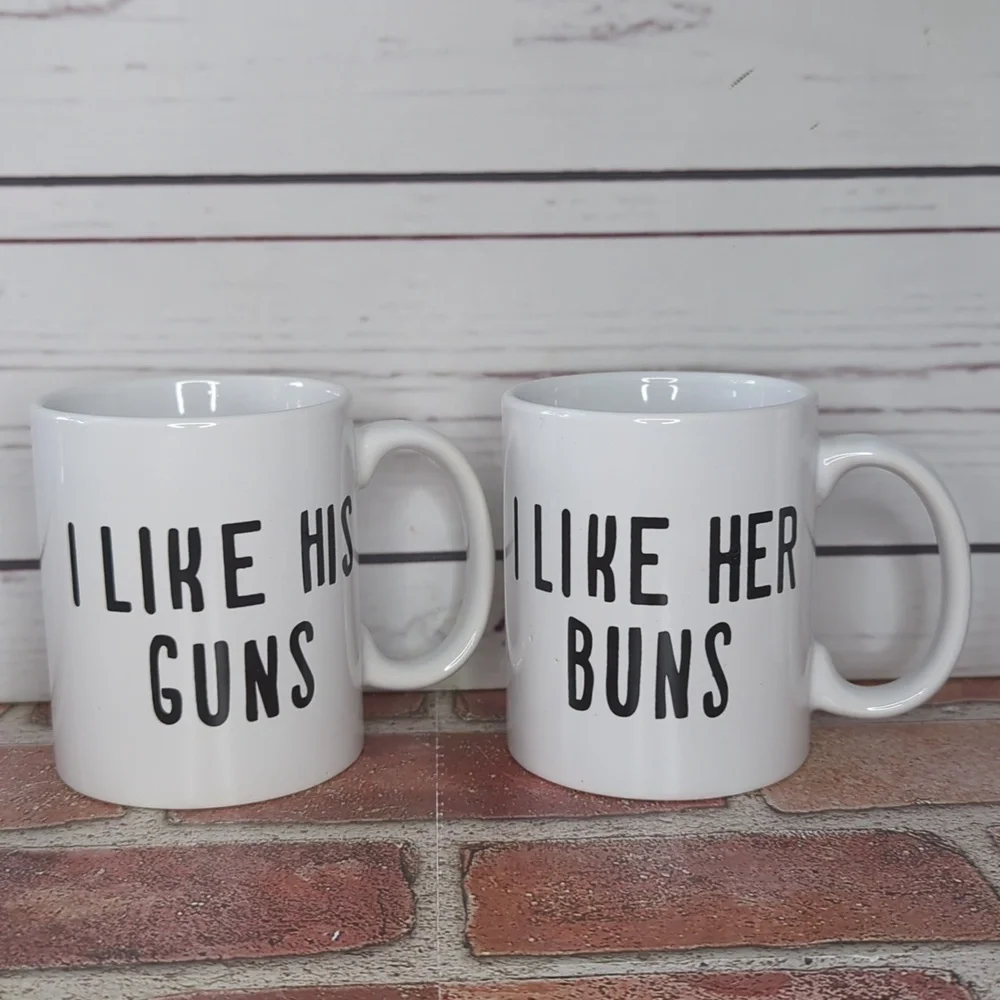 Pair of Guns and Buns Funny Mugs for‎ Couples Husband and Wife Coffee Mugs Gift